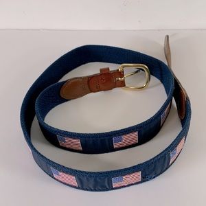 Leather Man Ltd Patriotic USA Brass Buckle Mens Size 42 Leather Canvas Flag Belt